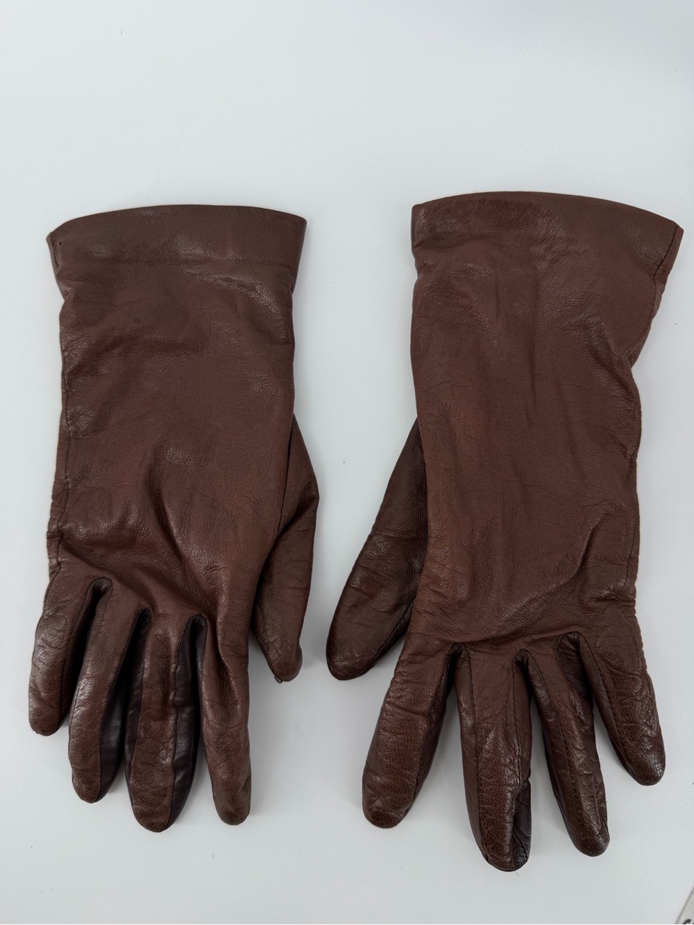 Vintage Brown Genuine Leather Gloves 100% Cashmere Lined Winter WPL 9633⁠